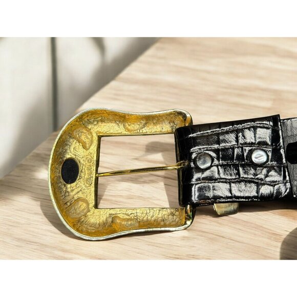 Alexis Kirk Black Reptile Embossed Leather Belt With Cabochon Buckle main image 6